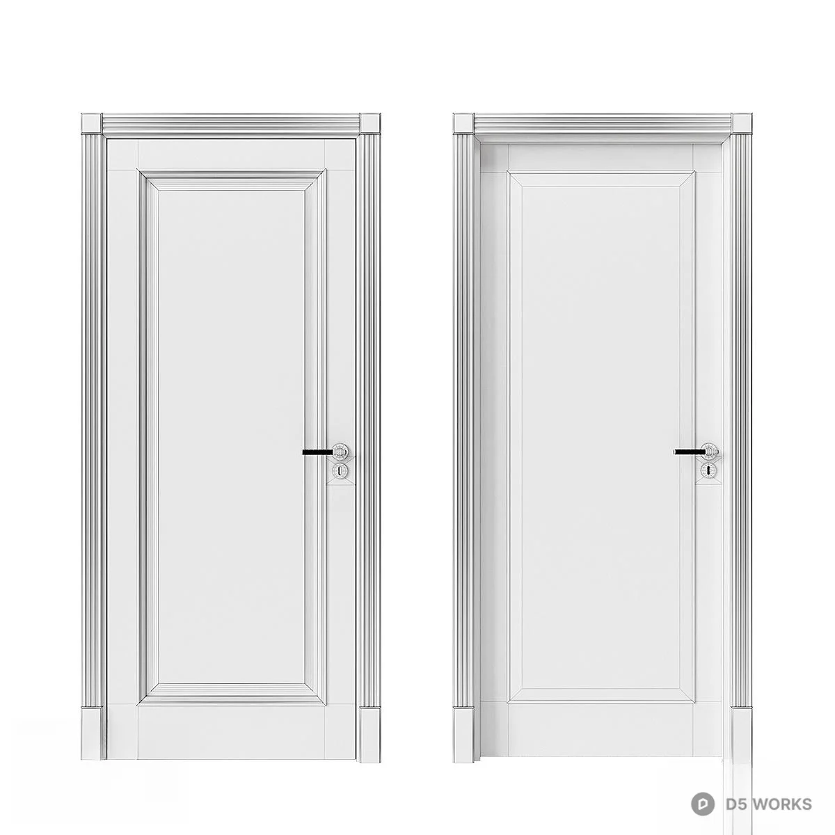 Classic Gray Single Door With Gold Handle 3d model thumbnail 4