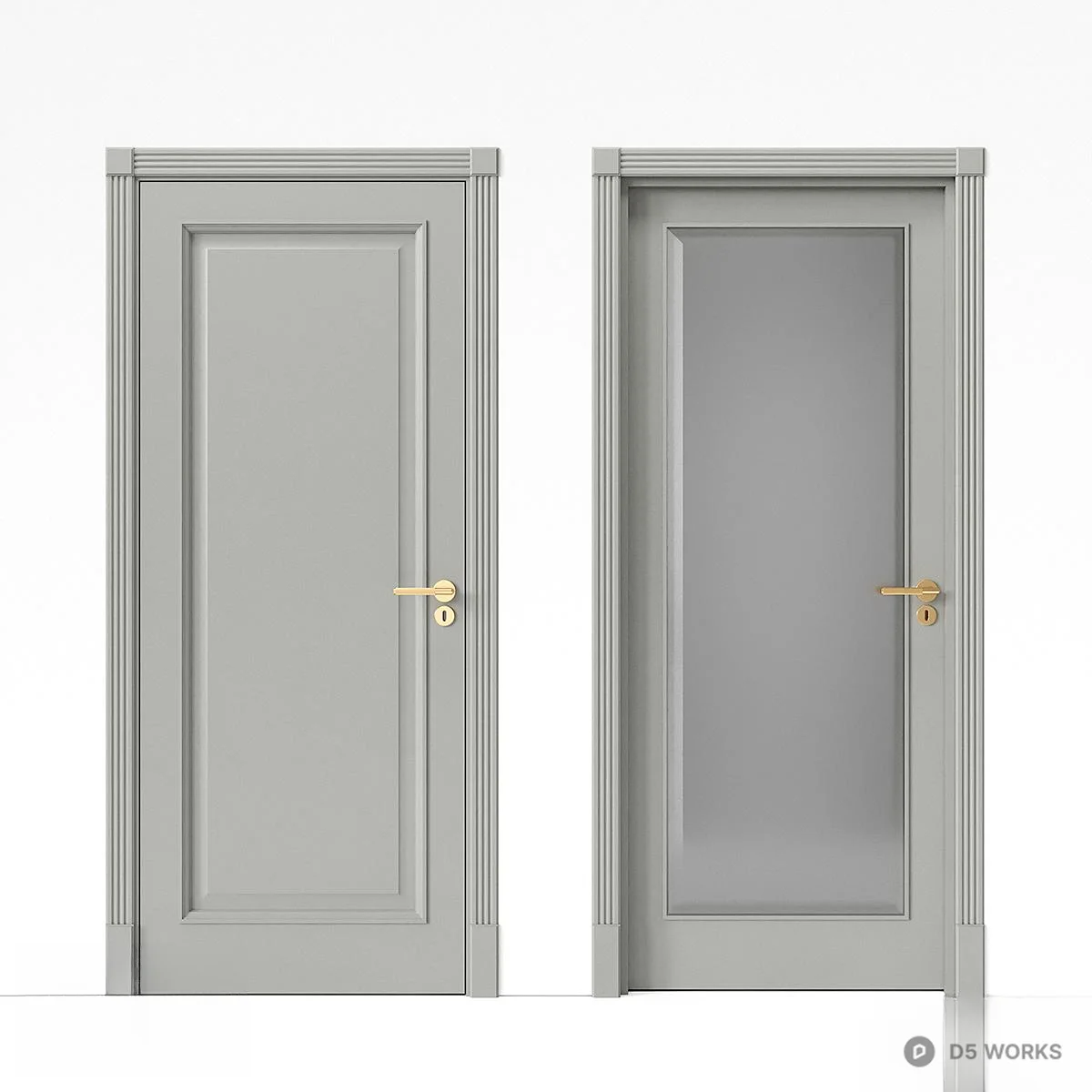 Classic Gray Single Door With Gold Handle 3d model - Image 1