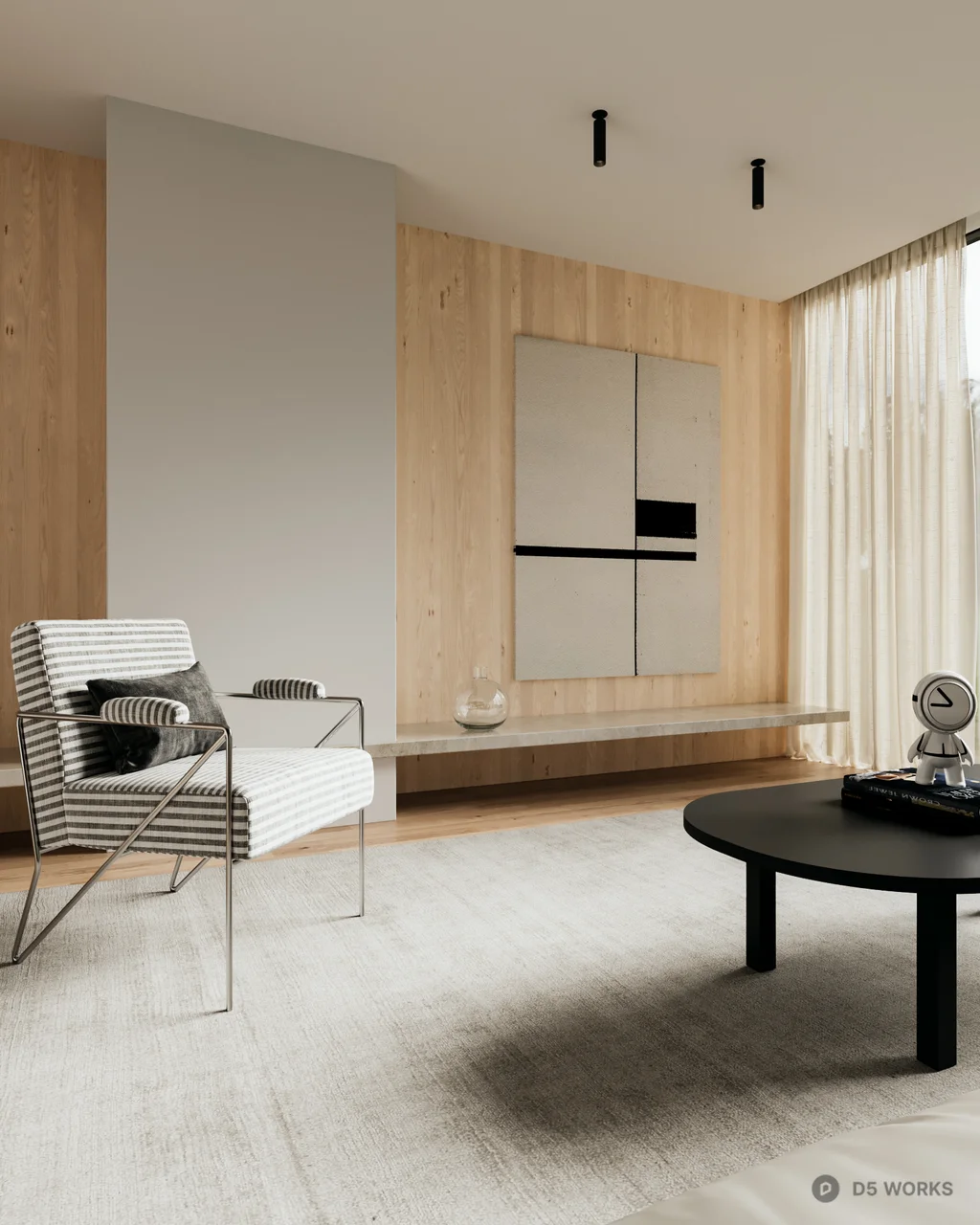 Minimalist Living Room with Floor-to-Ceiling Windows 3d model thumbnail 2
