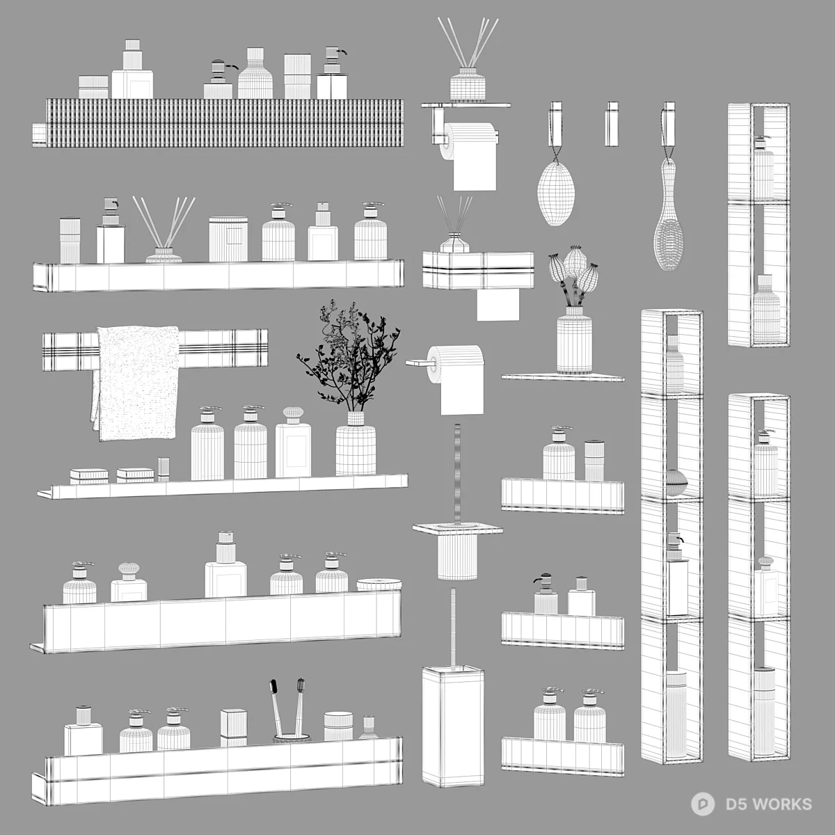 Minimalist Black Bathroom Shelf Set 3d model thumbnail 3