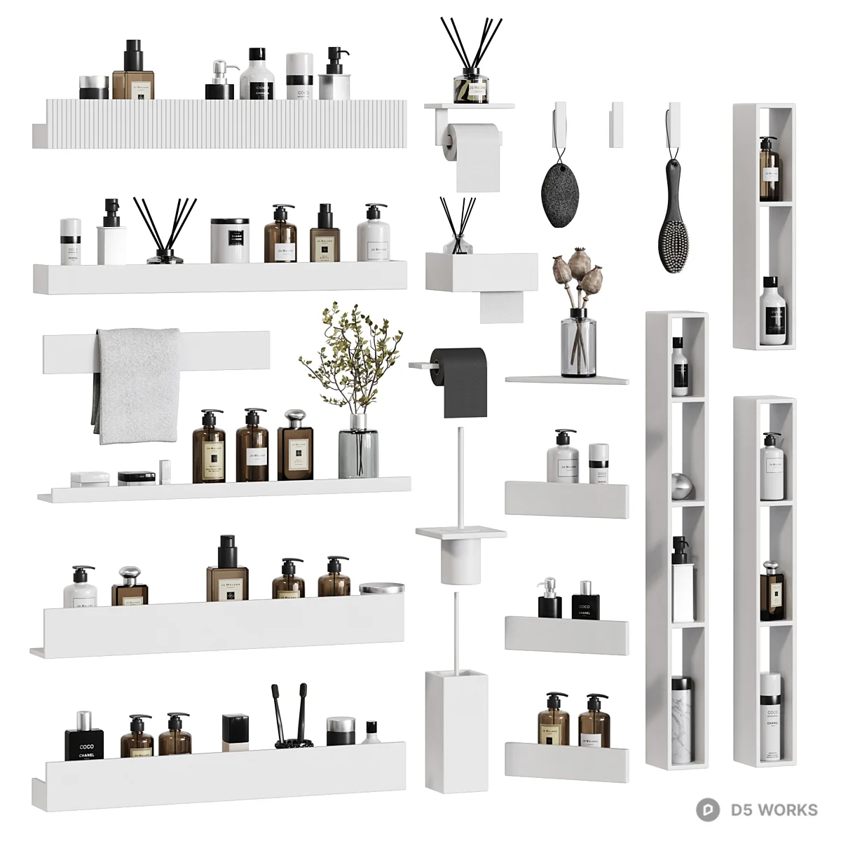Minimalist Black Bathroom Shelf Set 3d model thumbnail 2