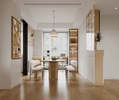 Minimalist Home Dining Room with Wooden Floor 3d model