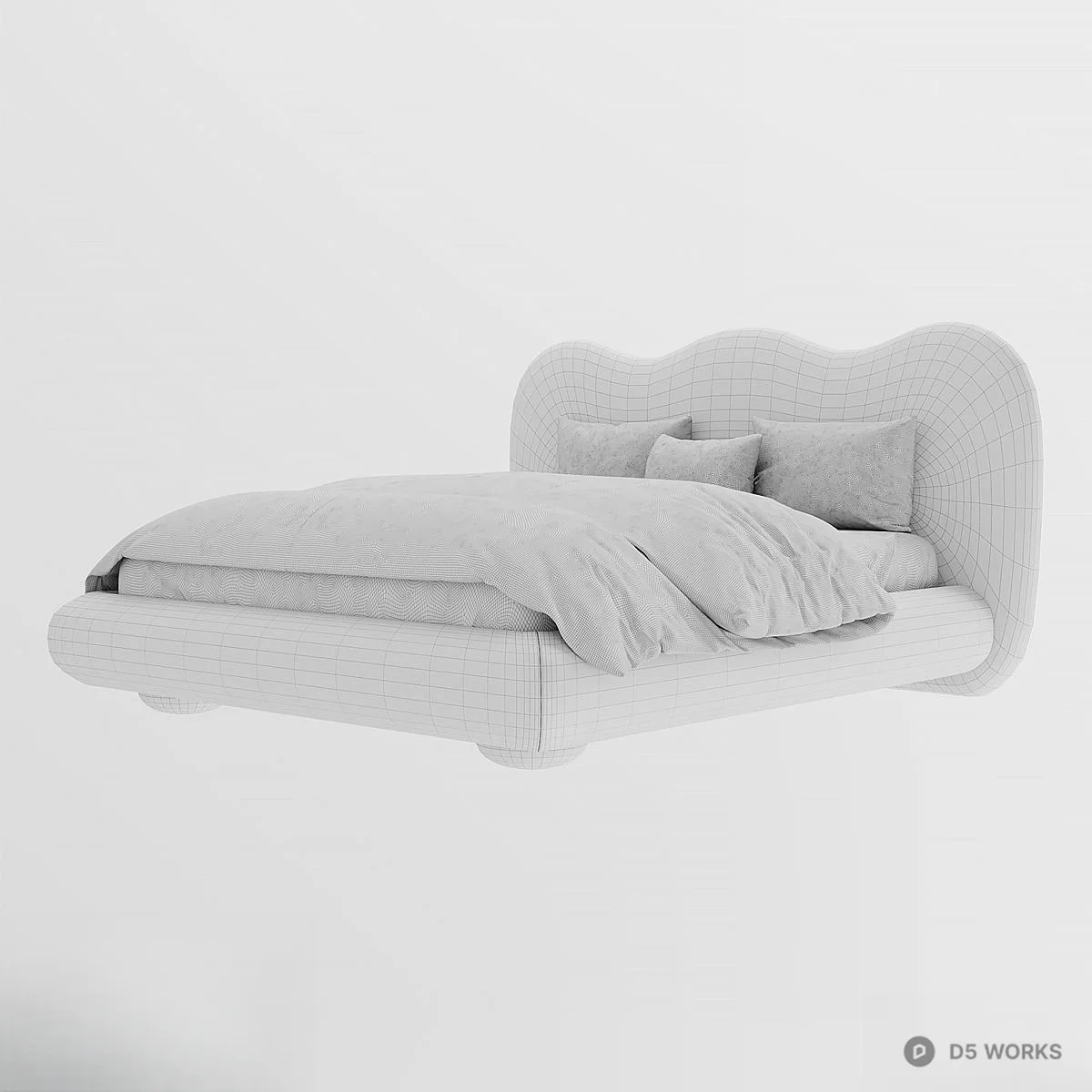 Organic Curve Upholstered Double Bed 3d model thumbnail 2