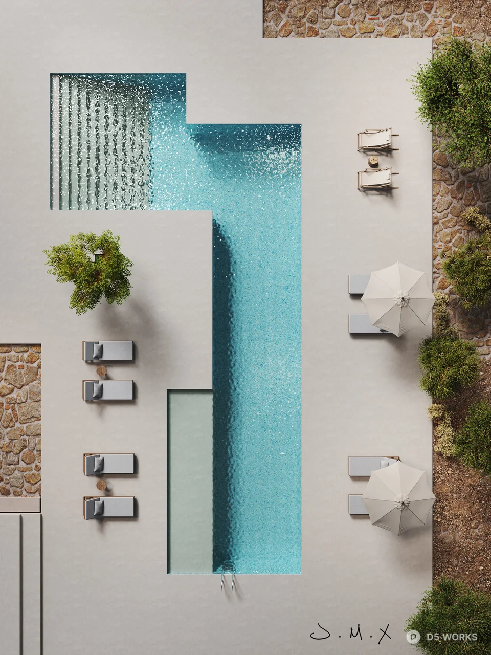 Modern Villa Courtyard With Infinity Pool 3d model - Image 1