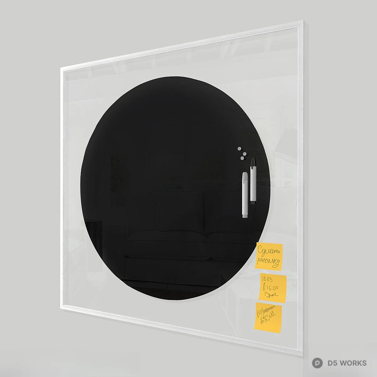 Circular Whiteboard with Marker and Sticky Notes 3d model thumbnail 2