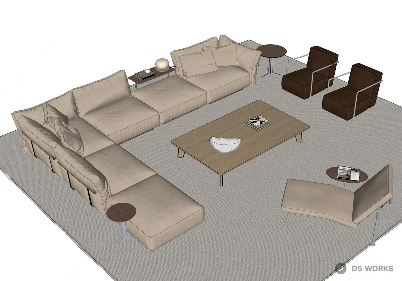 Minimalist Living Room with Modular Sofa and Coffee Table 3d model thumbnail 2