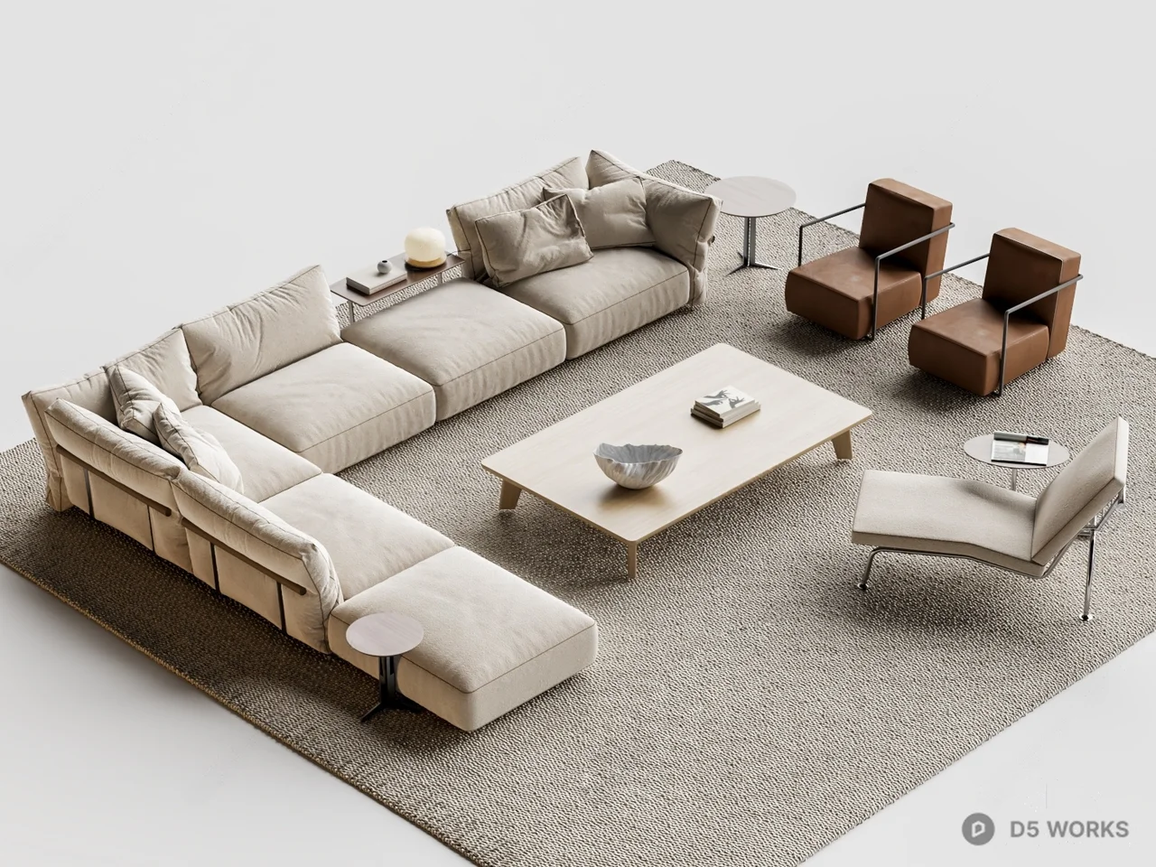 Minimalist Living Room with Modular Sofa and Coffee Table 3d model - Image 1