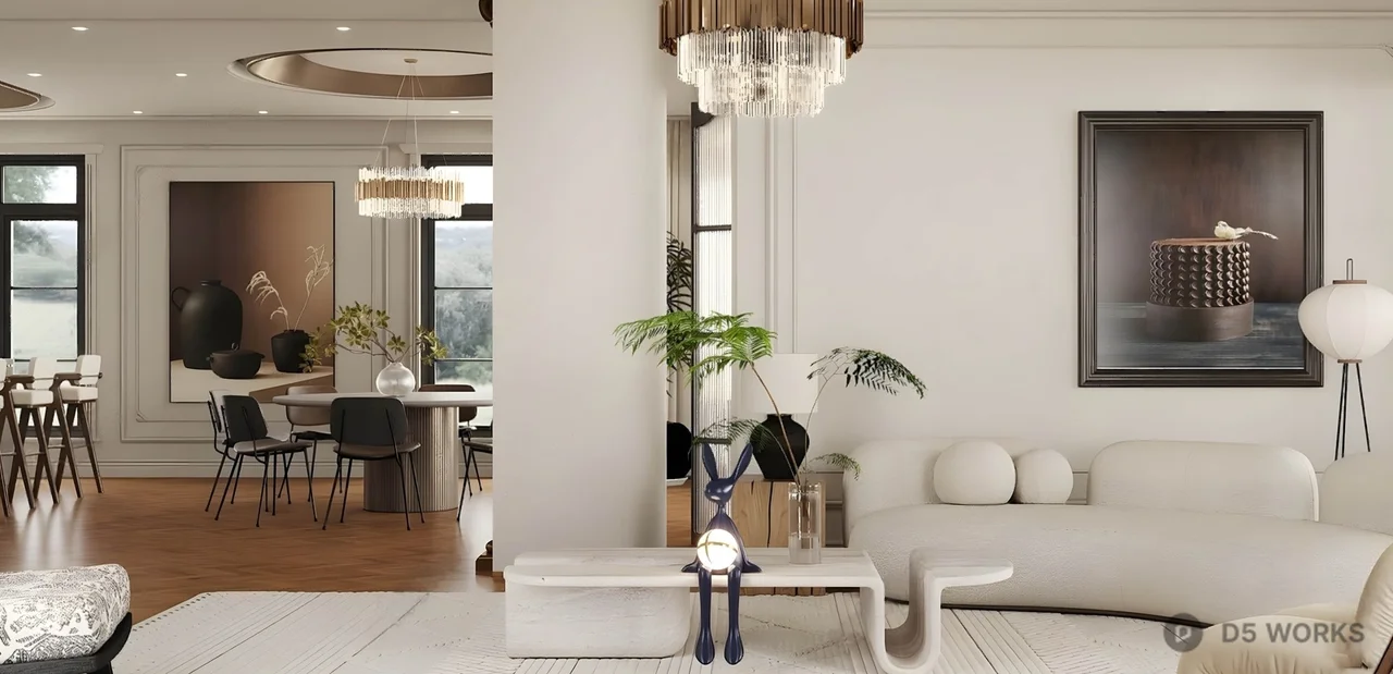 Modern Minimalist Living Dining Space 3d model - Image 1