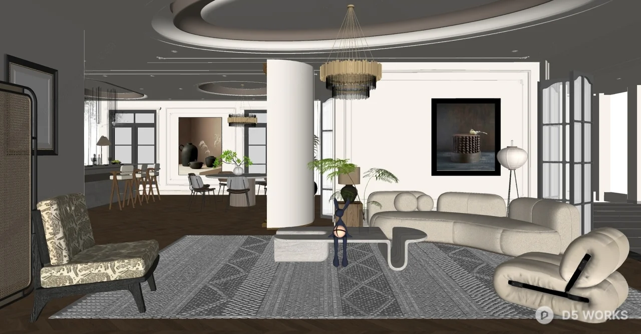 Modern Minimalist Living Dining Space 3d model thumbnail 2