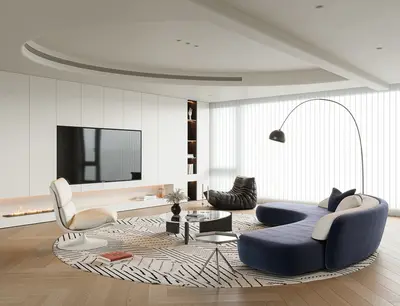 Modern Minimalist Living Room with Curved Sofa 3d model