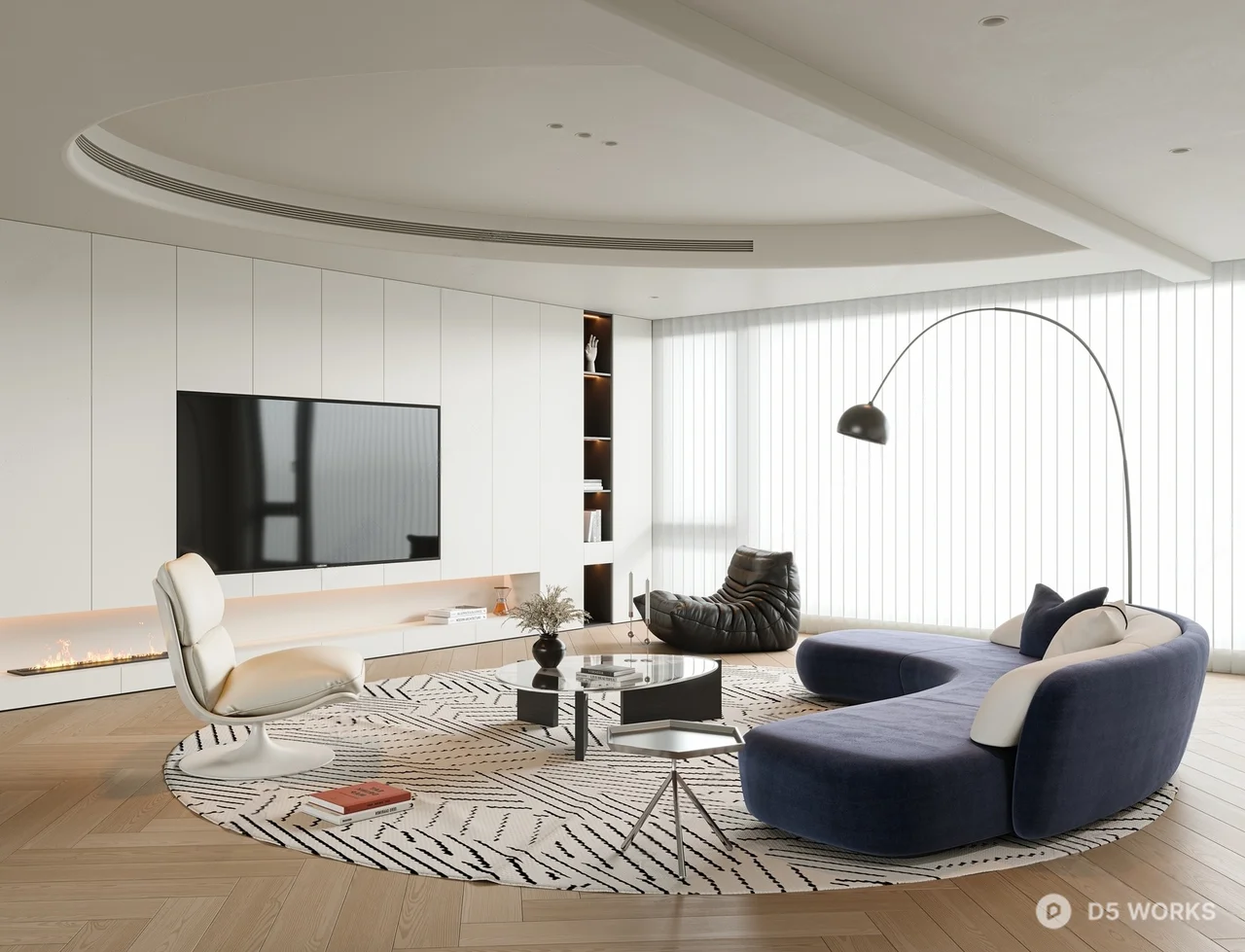 Modern Minimalist Living Room with Curved Sofa 3d model - Image 1