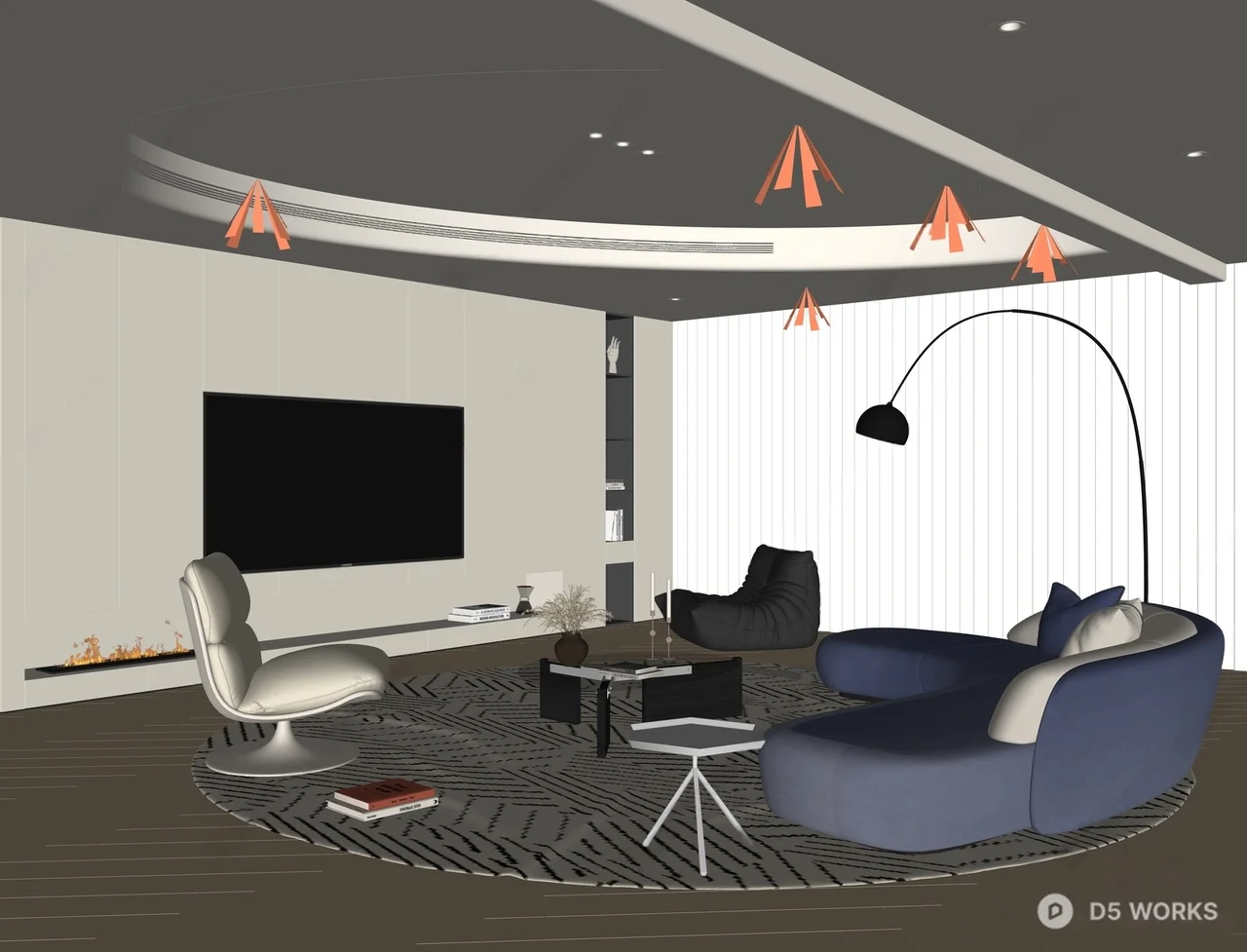 Modern Minimalist Living Room with Curved Sofa 3d model thumbnail 2