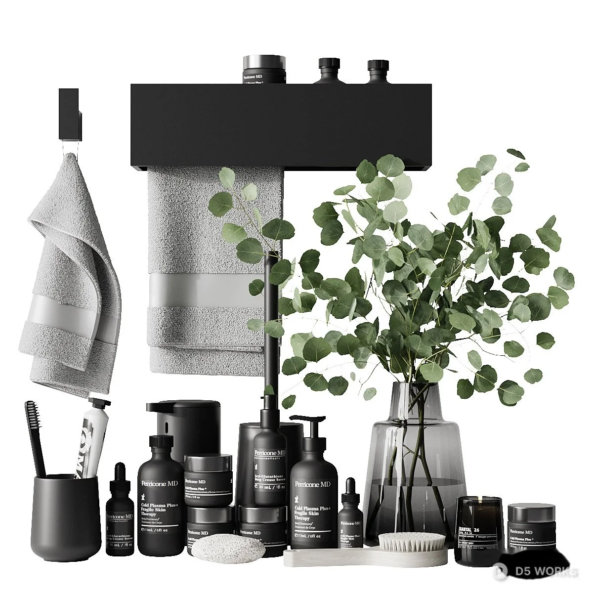 Minimalist Black Bathroom Accessories Set 3d model - Image 1