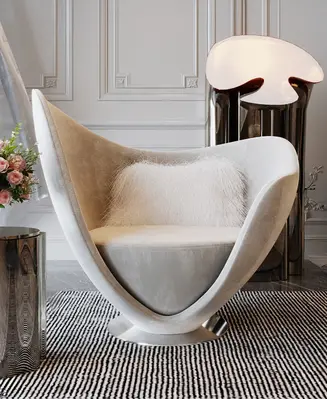 Sculptural Velvet Lounge Chair With Fur Cushion 3d model