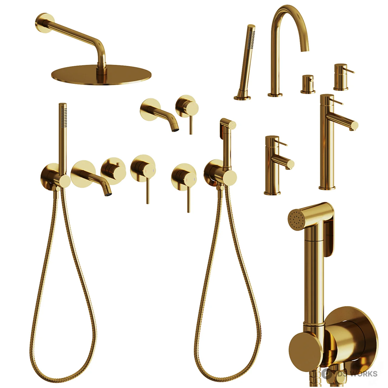 Modern Black Matte Shower Faucet Set 3d model thumbnail 2