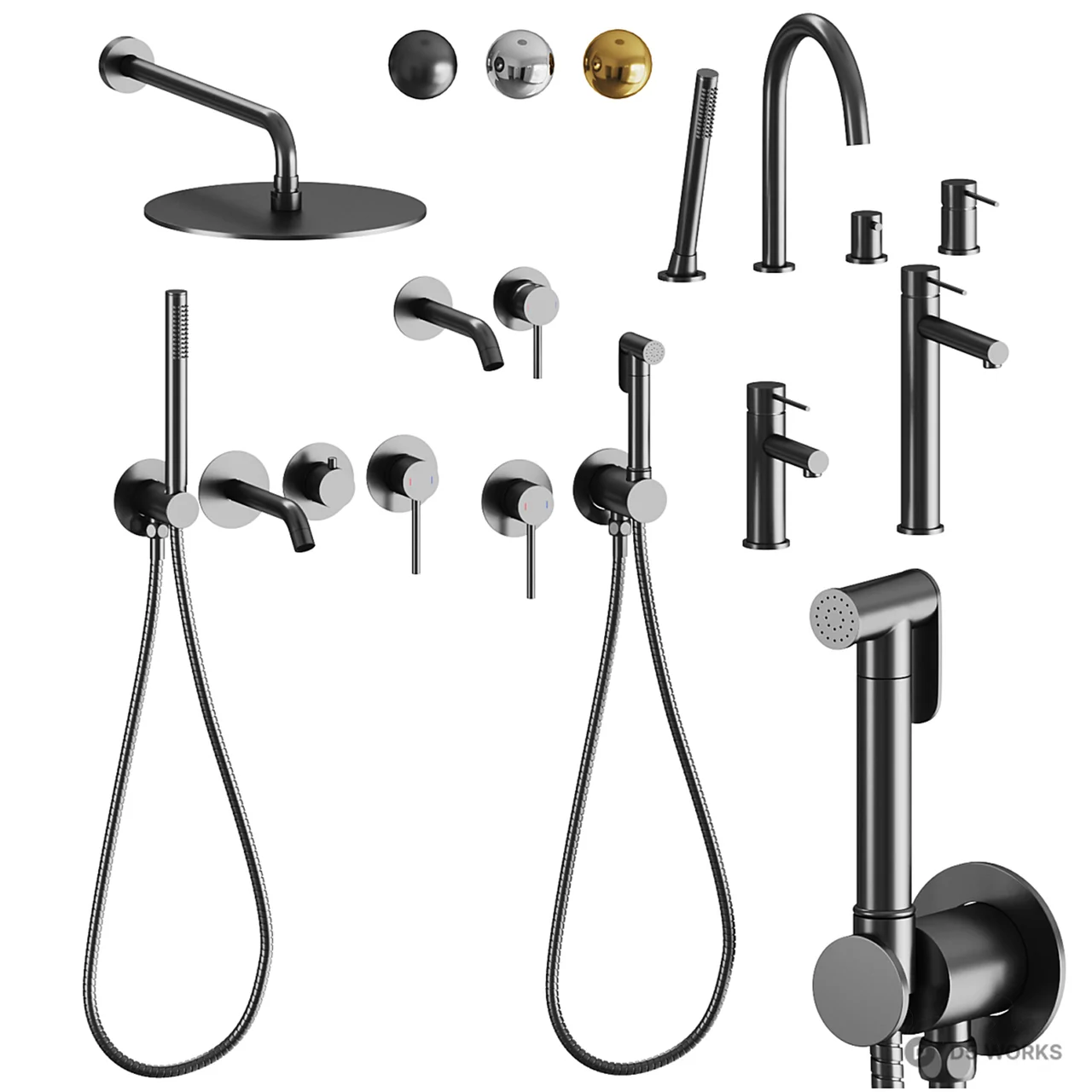 Modern Black Matte Shower Faucet Set 3d model - Image 1