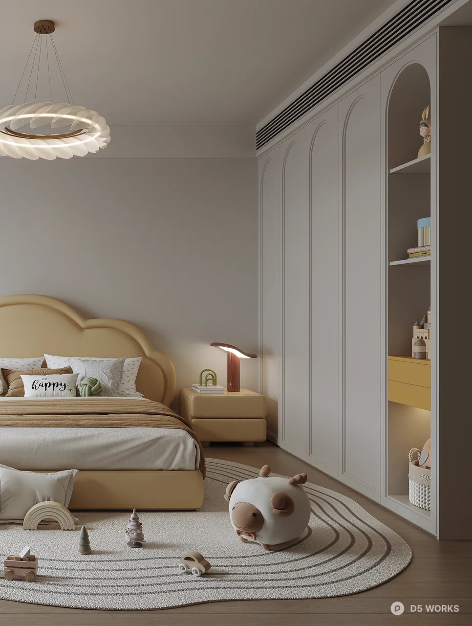 Pastel Girl Bedroom With Cloud Bed And Play Rug 3d model thumbnail 3