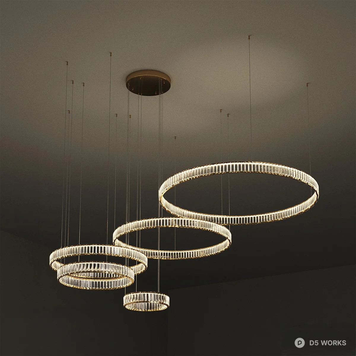 Modern Layered Ring Chandelier 3d model thumbnail 3