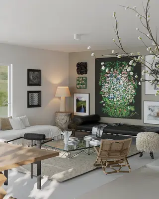 Modern Living Room with Art Wall and Minimalist Furniture 3d model