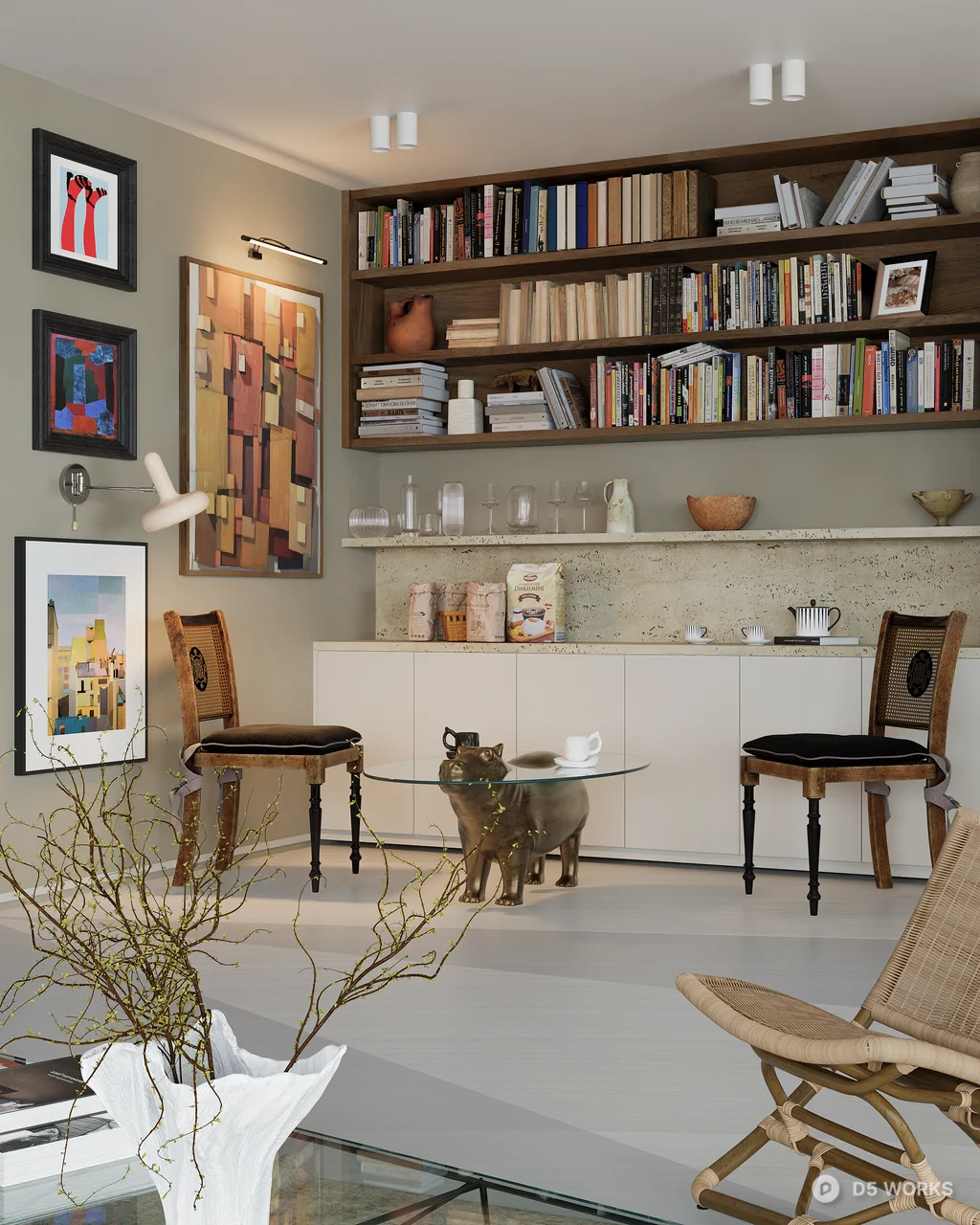 Modern Living Room with Art Wall and Minimalist Furniture 3d model thumbnail 2