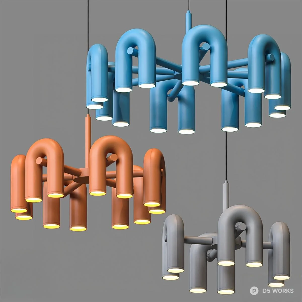 Modular U-Shaped Pendant Light 3d model - Image 1