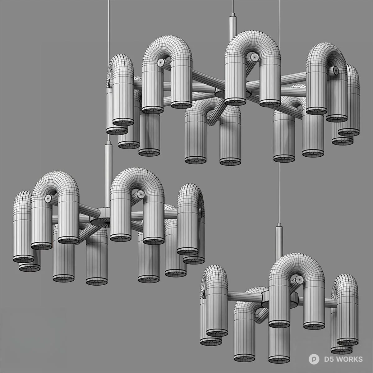 Modular U-Shaped Pendant Light 3d model thumbnail 2