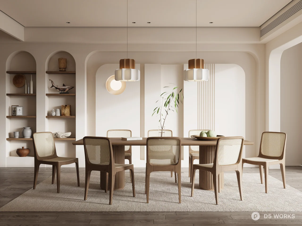 Minimalist Dining Room with Arched Niches 3d model - Image 1