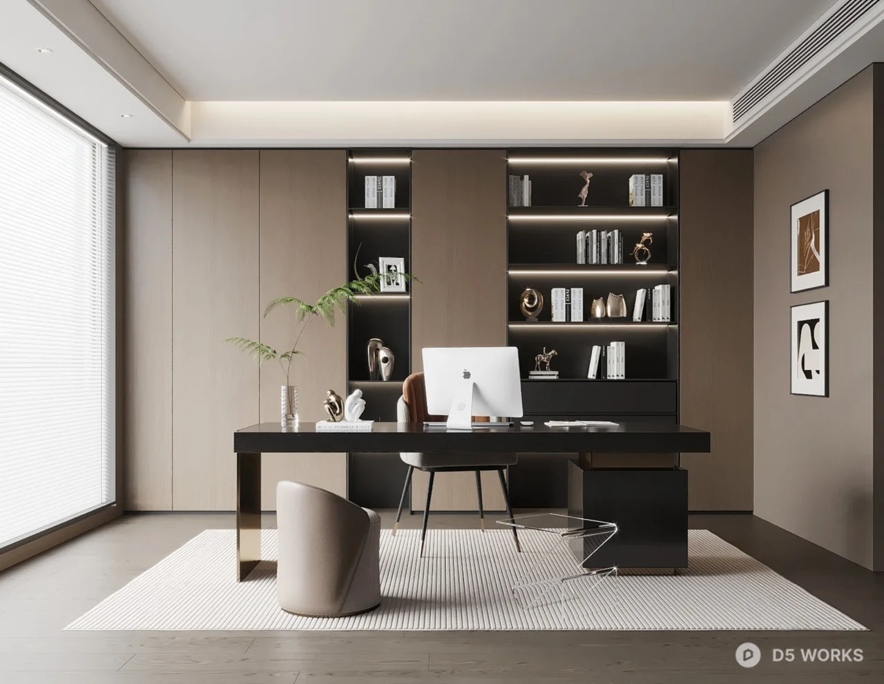 Minimalist Home Study With Integrated Bookshelf And Desk 3d model - Image 1