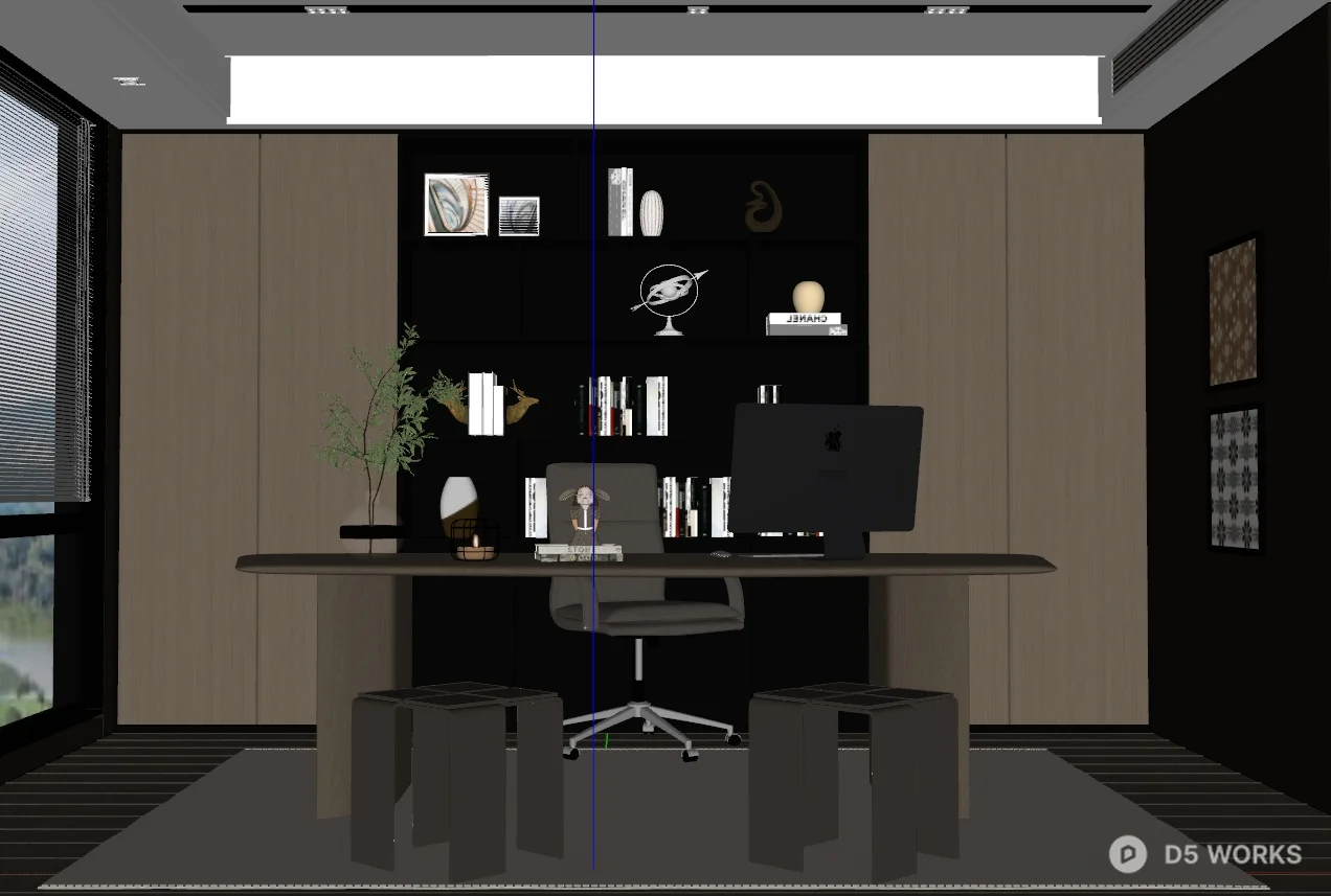 Minimalist Home Study With Integrated Bookshelf And Desk 3d model thumbnail 2