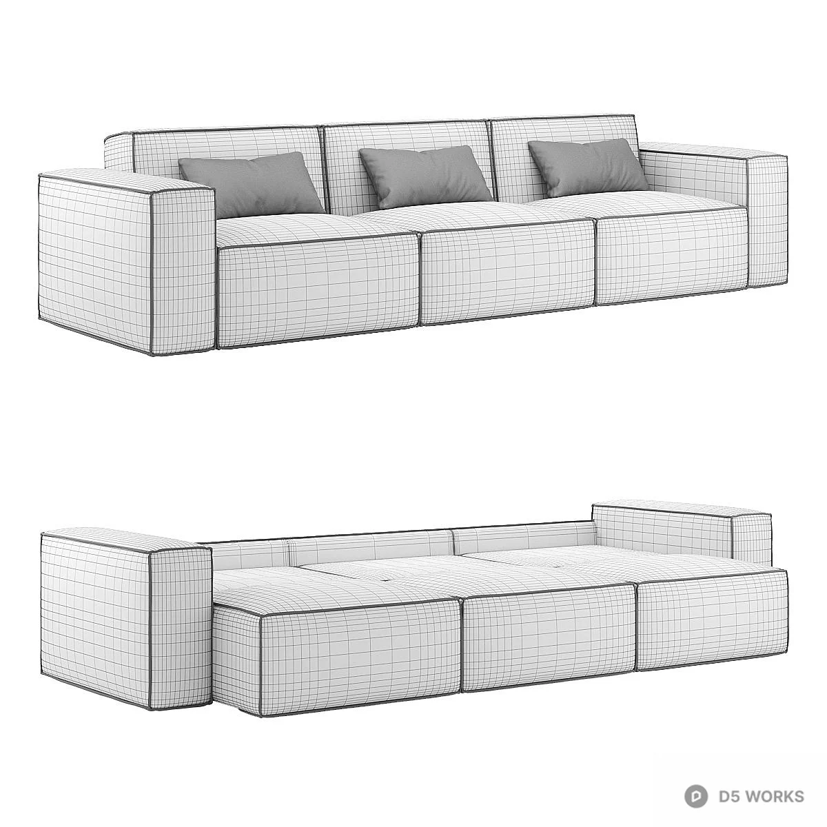 Modular Fabric Three-Seater Sofa 3d model thumbnail 5