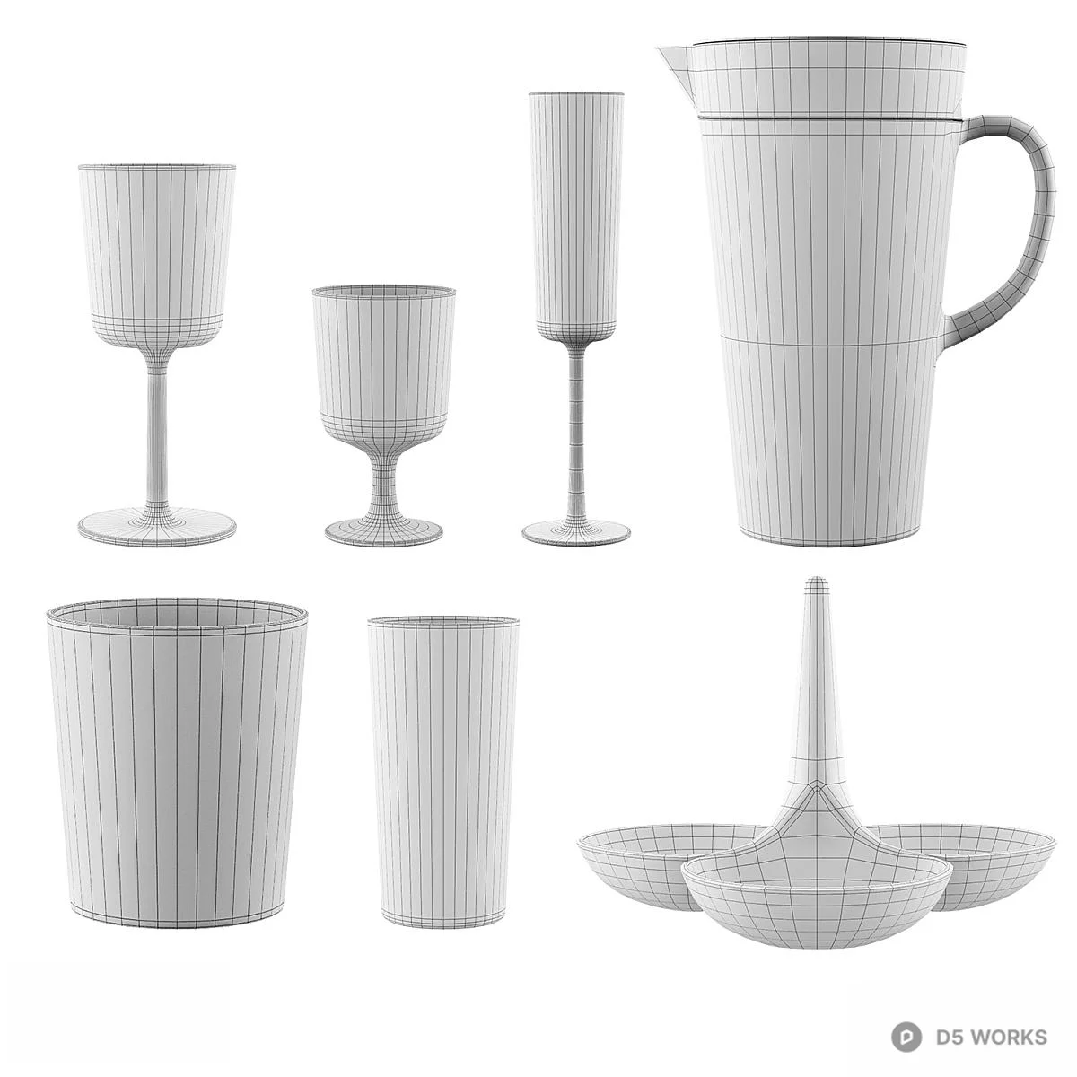 Textured Glass Drinkware Set 3d model thumbnail 2