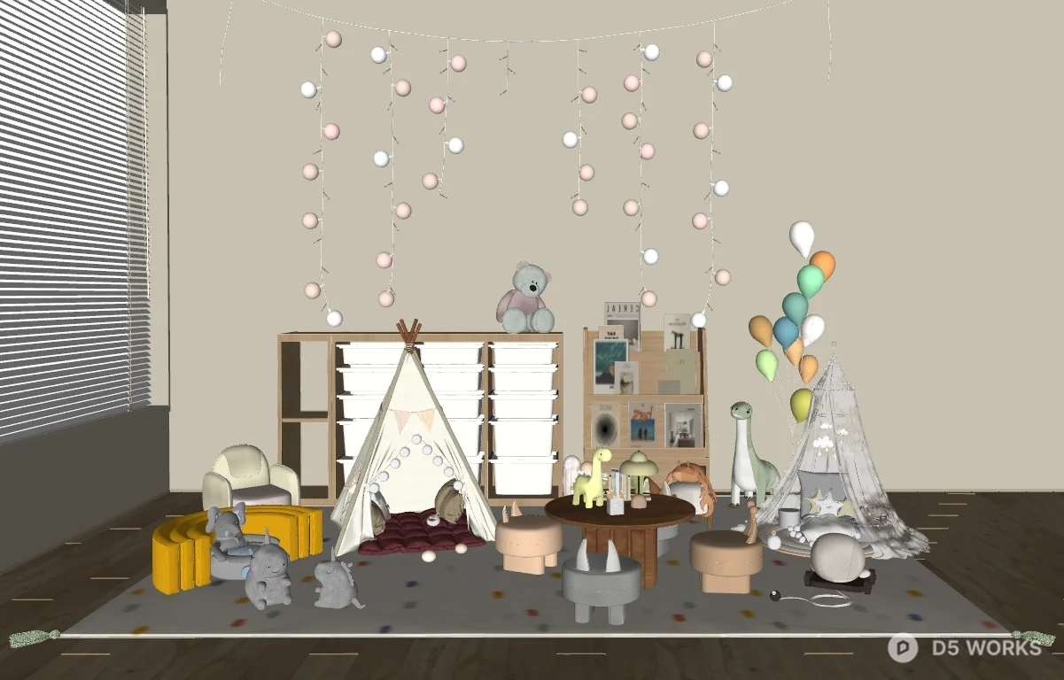 Playful Children's Room With Teepee And Toy Storage 3d model thumbnail 2