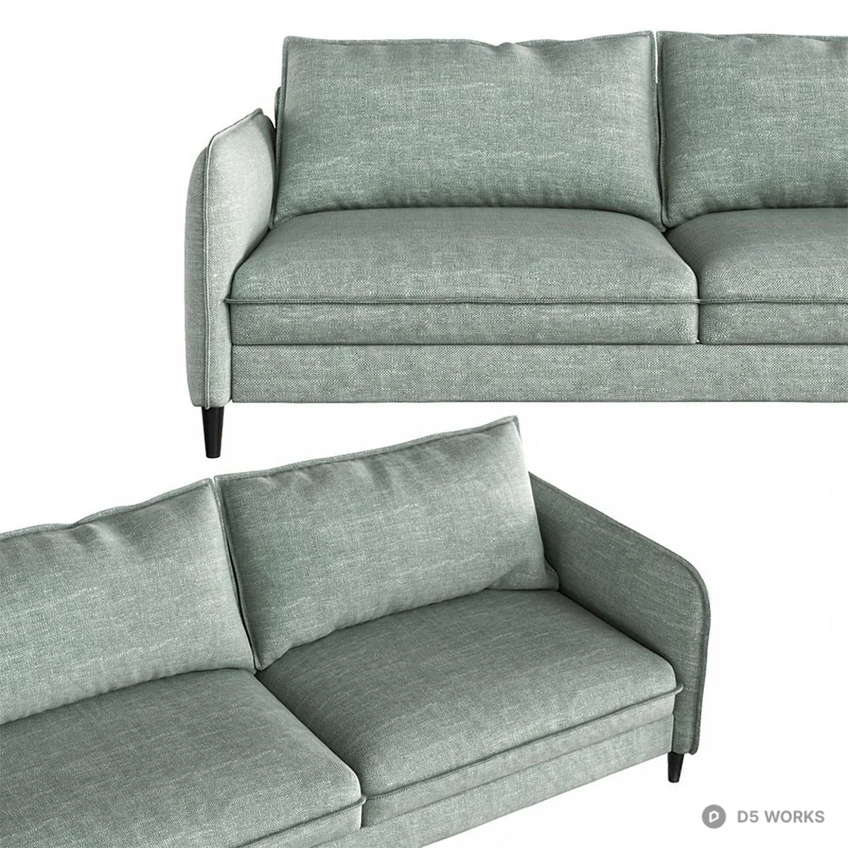 Textured Fabric Three-Seater Sofa 3d model thumbnail 4