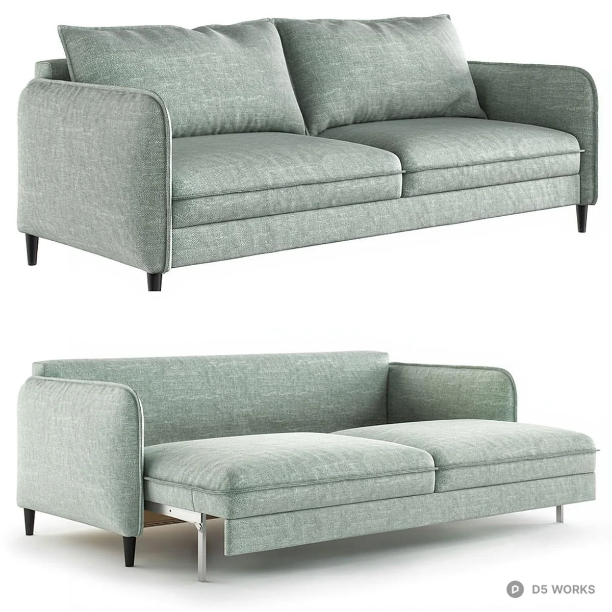 Textured Fabric Three-Seater Sofa 3d model thumbnail 2