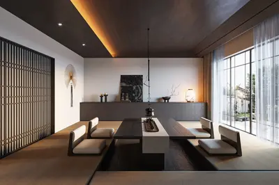 Minimalist Tea Room With Tatami And Low Table 3d model
