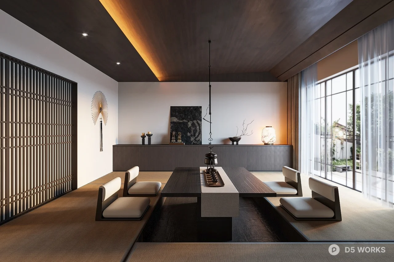 Minimalist Tea Room With Tatami And Low Table 3d model - Image 1