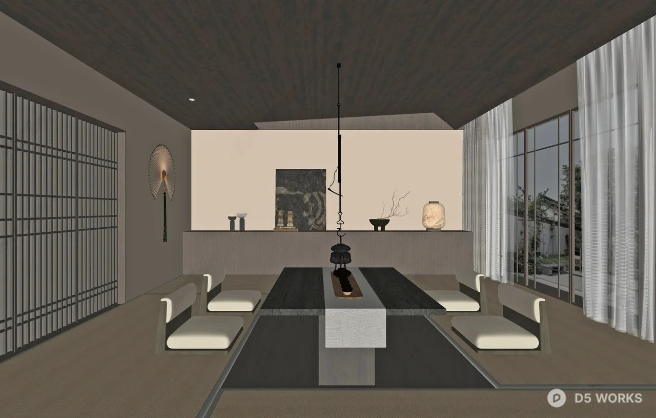 Minimalist Tea Room With Tatami And Low Table 3d model thumbnail 2