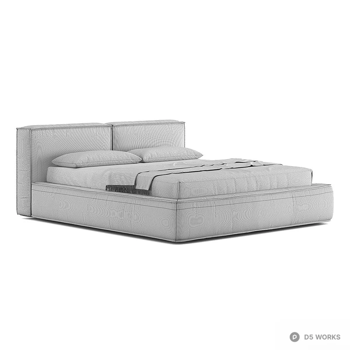 Velvet Upholstered Platform Bed 3d model thumbnail 2