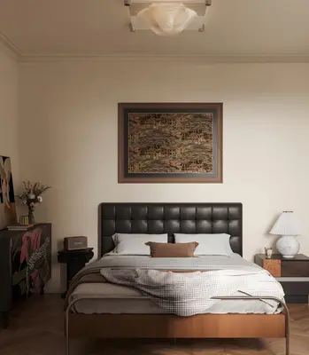 Modern Vintage Bedroom With Leather Headboard 3d model