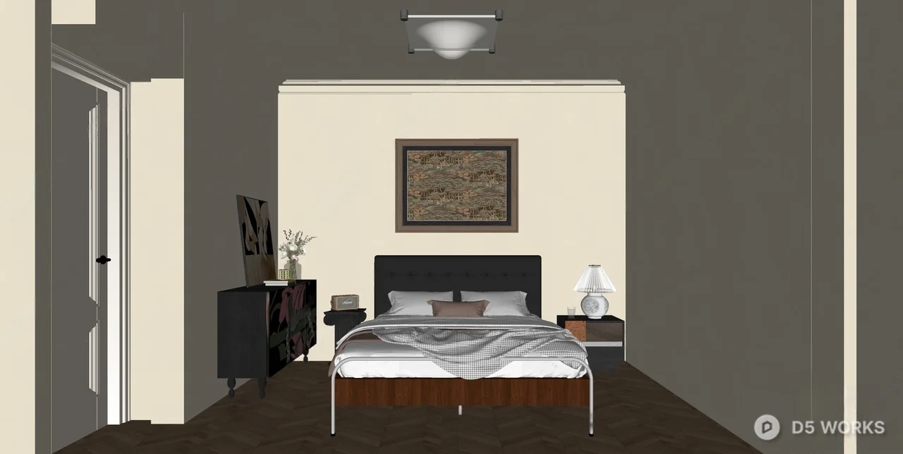 Modern Vintage Bedroom With Leather Headboard 3d model thumbnail 2