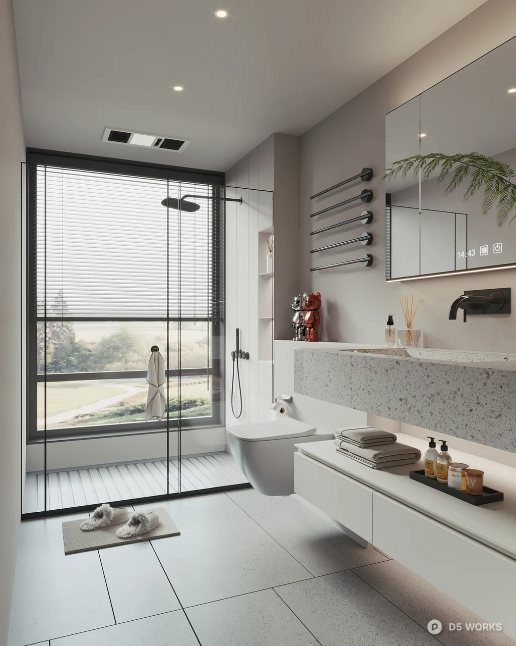 Modern Minimalist Bathroom With Large Window 3d model - Image 1
