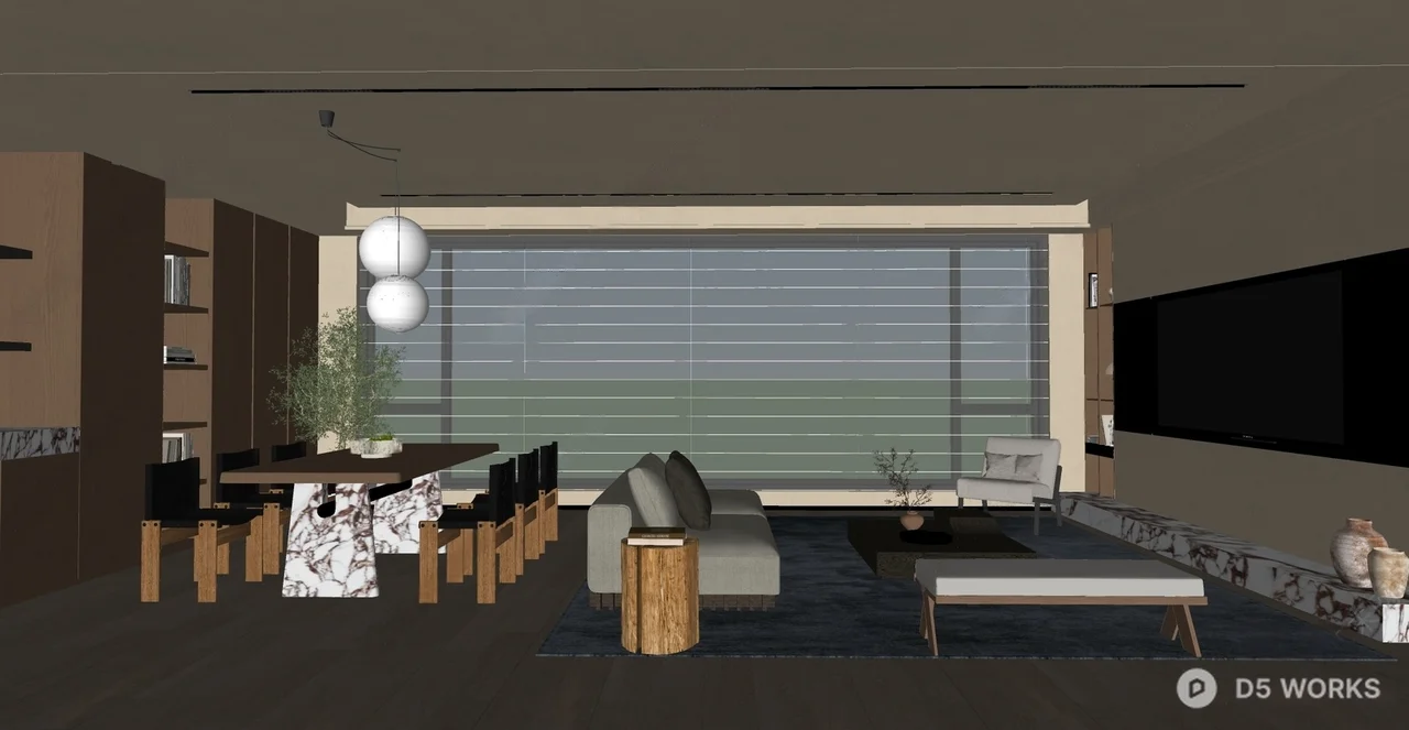 Minimalist Open Plan Living Dining Space 3d model thumbnail 2