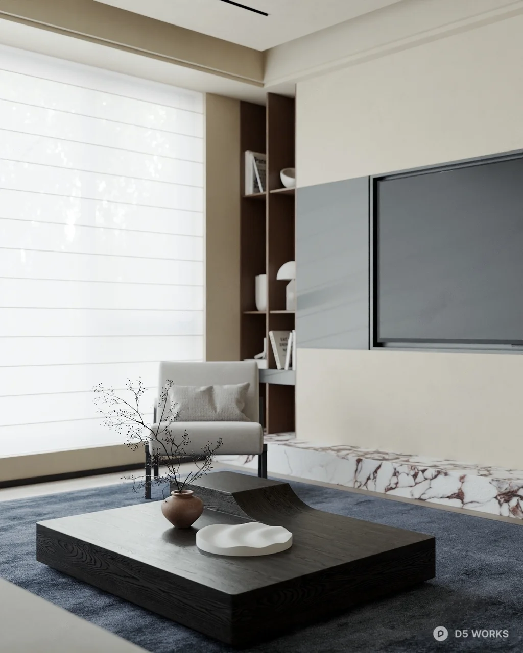 Minimalist Open Plan Living Dining Space 3d model thumbnail 3