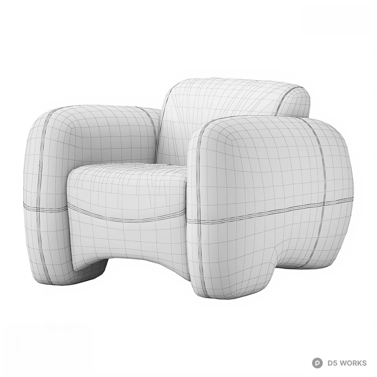 Organic Form Upholstered Armchair 3d model thumbnail 2
