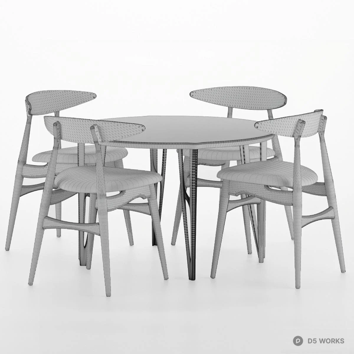Free Black Round Dining Table With Four Brown Upholstered Chairs 3D ...