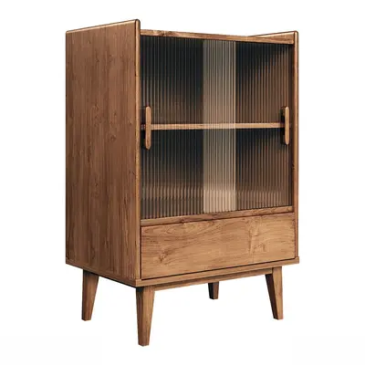 Mid Century Modern Wood Cabinet With Fluted Glass Door 3d model