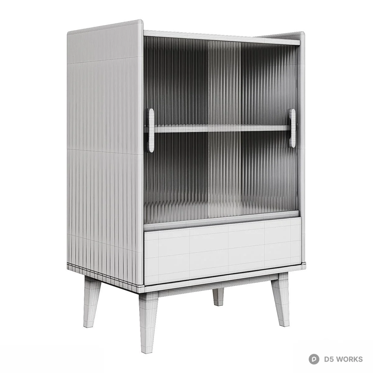 Mid Century Modern Wood Cabinet With Fluted Glass Door 3d model thumbnail 4