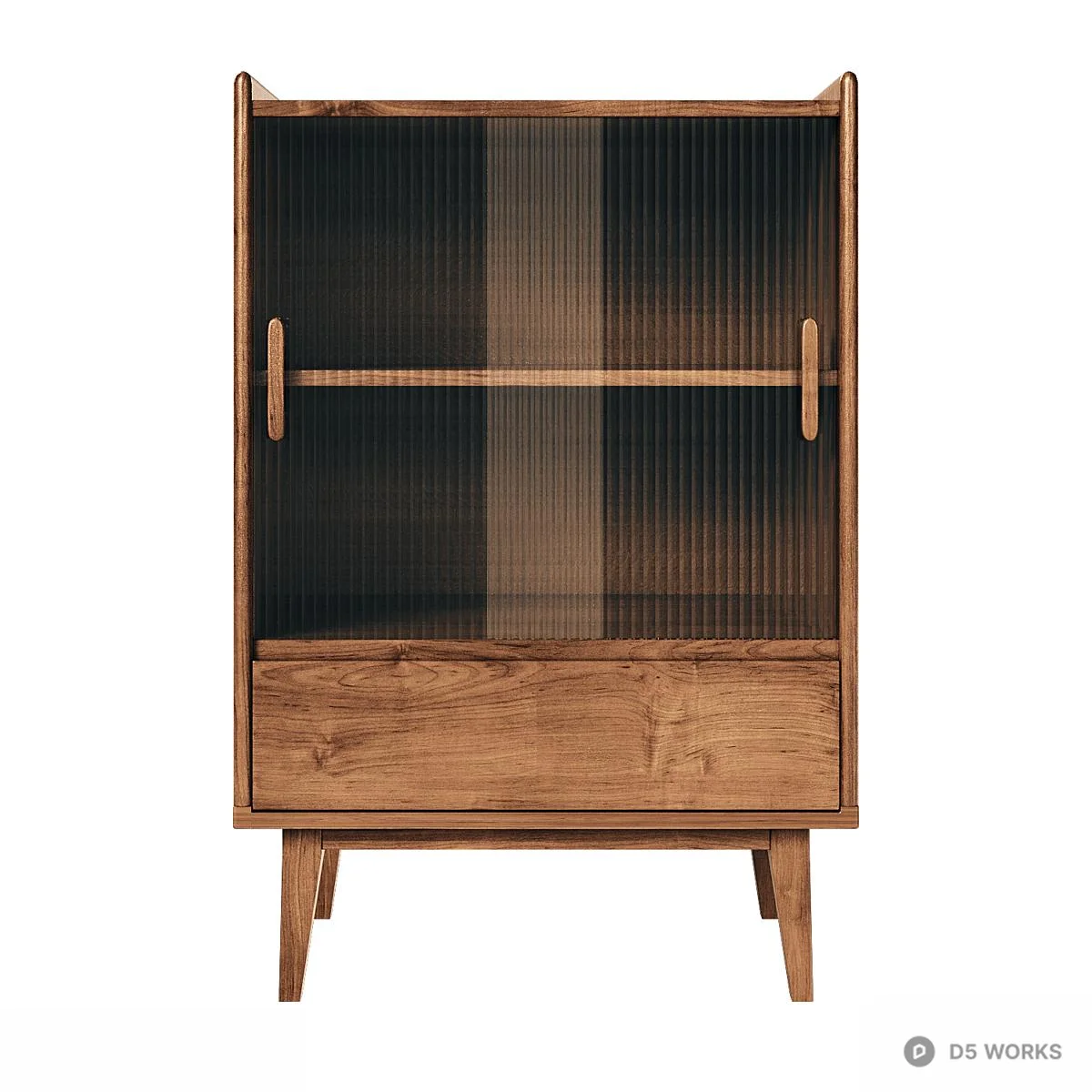Mid Century Modern Wood Cabinet With Fluted Glass Door 3d model thumbnail 2