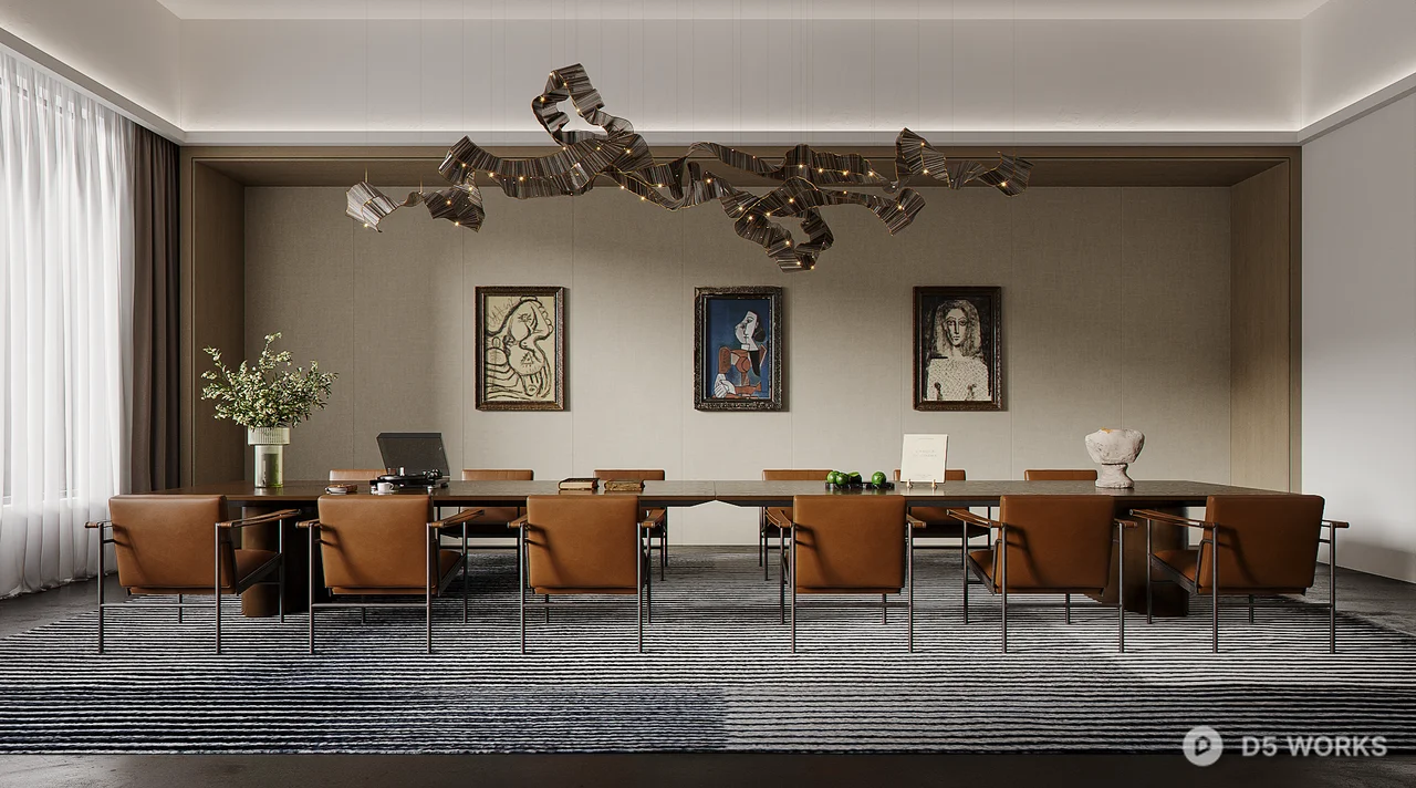 Modern Conference Room with Artistic Chandelier 3d model - Image 1