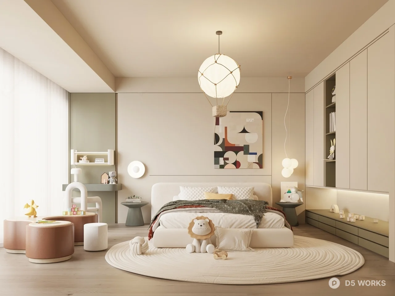 Modern Universal Children Room With Playful Lighting 3d model - Image 1